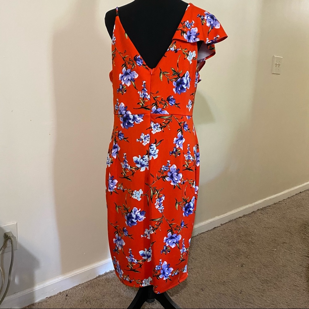 Orange Red Floral Ruffle Dress 3x - Picture 4 of 5